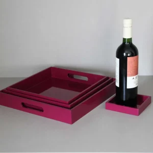 Pack Bandejas y Posabotellas Lacado Berenjena