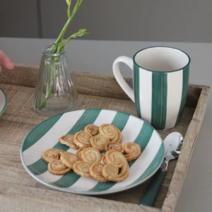 Plato Postre Rayas Verdes (Set de 6)