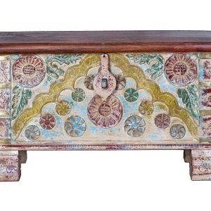 Baúl Hindú Mediano Dibujo Colores Tapa Marrón