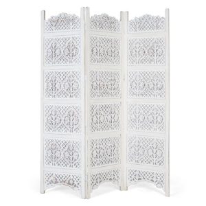 Biombo Blanco Celosía Dibujo Tallado