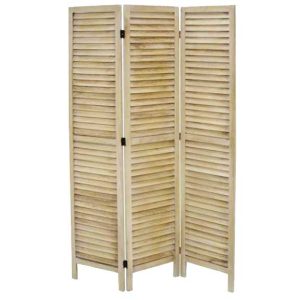 Biombo Separador Lamas Madera Natural Doble Bisagra
