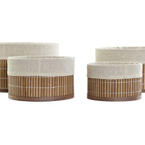 Cesta Redonda Bambú Marrón Tela