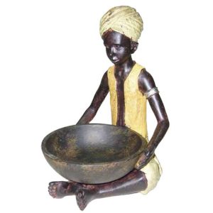 Figura Chico Sentado Cuenco Grande Turbante Amarillo