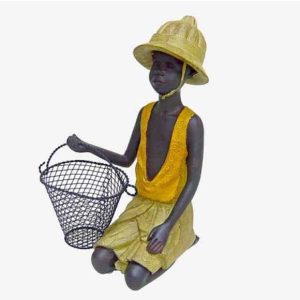 Figura Niño Africano: Cesta Metal Salacot
