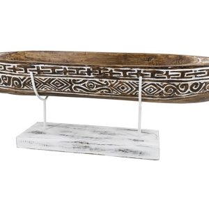 Figura Barca Madera Etnica Tallada con Soporte