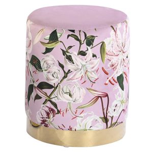 Puff Terciopelo Rosa Flores