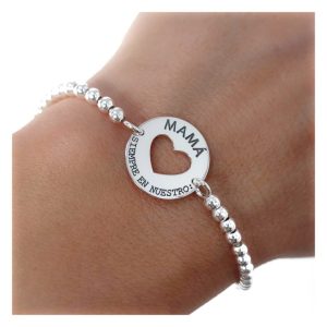 Pulsera bolas mamá corazón calado