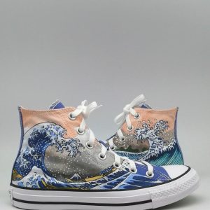 Zapatillas pintadas a mano Ola de Kanagawa
